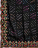 Black Chiffon Bandhani Printed Embroidery Saree