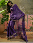 Purple Chiffon Bandhani Printed Embroidery Saree