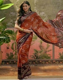 Rust Georgette Foil Printed Saree