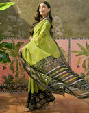 Parrot Green Georgette Foil Printed Saree