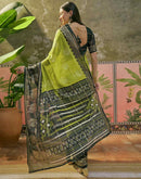 Parrot Green Georgette Foil Printed Saree