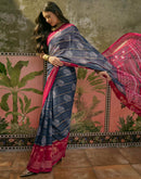 Blue Georgette Foil Printed Saree