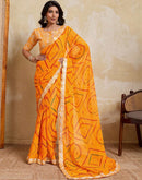Yellow Georgette Bandhani Printed Saree 