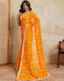 Yellow Georgette Bandhani Printed Saree 