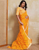 Yellow Georgette Bandhani Printed Saree 