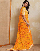 Yellow Georgette Bandhani Printed Saree 
