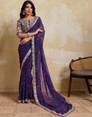 Purple Georgette Bandhani Printed Saree 