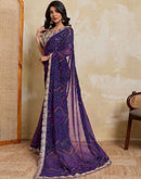 Purple Georgette Bandhani Printed Saree 