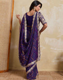 Purple Georgette Bandhani Printed Saree 