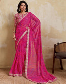 Rani Pink Georgette Bandhani Printed Saree 