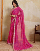 Rani Pink Georgette Bandhani Printed Saree 