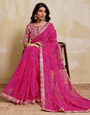 Rani Pink Georgette Bandhani Printed Saree 