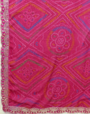 Rani Pink Georgette Bandhani Printed Saree 