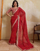 Red Georgette Bandhani Printed Saree 