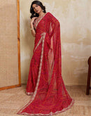 Red Georgette Bandhani Printed Saree 