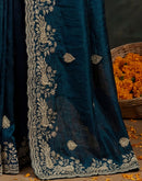 Navy Blue Tissue Silk Embroidery Saree