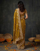 Dark Mustard Yellow Tissue Silk Embroidery Saree