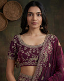 Wine Tissue Silk Embroidery Saree