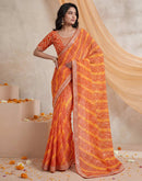 Orange Georgette Laheriya Printed Saree