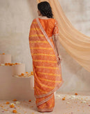 Orange Georgette Laheriya Printed Saree