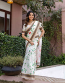 White Silk Floral Printed Saree