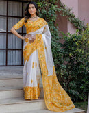 White Silk Printed Saree