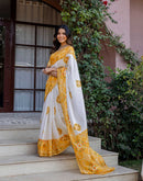 White Silk Printed Saree