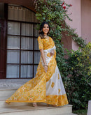 White Silk Printed Saree