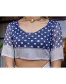 White Linen Printed Saree