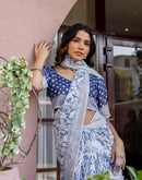 White Linen Printed Saree