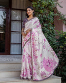 Off White Silk Floral Printed Saree