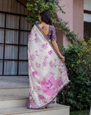 Off White Silk Floral Printed Saree