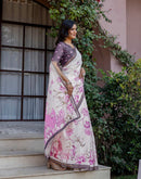 Off White Silk Floral Printed Saree