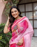 Light Pink Linen Floral Printed Saree