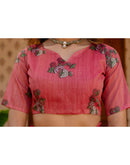 Light Pink Shimmer Silk Printed Saree