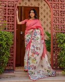 Light Pink Shimmer Silk Printed Saree