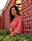Light Pink Shimmer Silk Printed Saree