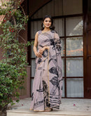 Dark Beige Linen Printed Saree