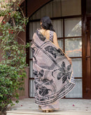 Dark Beige Linen Printed Saree