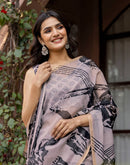 Dark Beige Linen Printed Saree