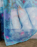 Off White Shimmer Silk Printed Saree