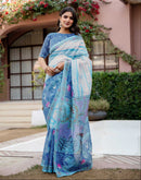Off White Shimmer Silk Printed Saree
