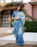Off White Shimmer Silk Printed Saree
