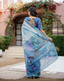 Off White Shimmer Silk Printed Saree