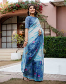 Off White Shimmer Silk Printed Saree