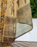 Light Yellow Linen Floral Printed Saree