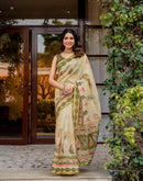 Light Lemon Yellow Linen Printed Saree