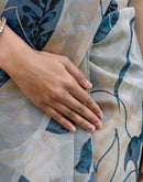 Off White Shimmer Silk Printed Saree