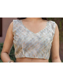 Off White Shimmer Silk Printed Saree