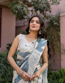Off White Shimmer Silk Printed Saree